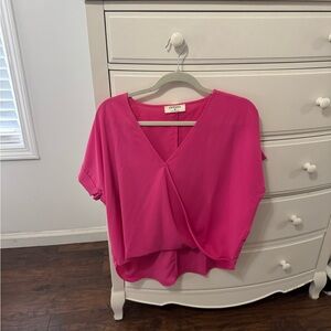 Zenana Outfitters Fuchsia V-Neck Blouse